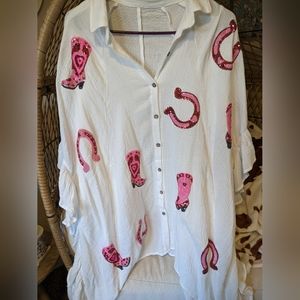 White Blouse with Pink Sequin Accents
